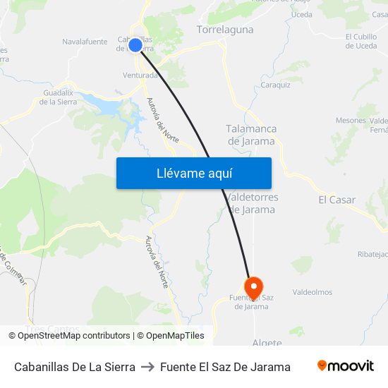 Cabanillas De La Sierra to Fuente El Saz De Jarama map