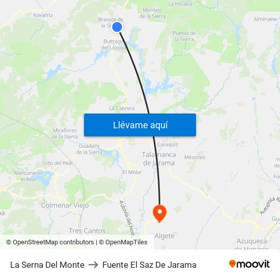 La Serna Del Monte to Fuente El Saz De Jarama map