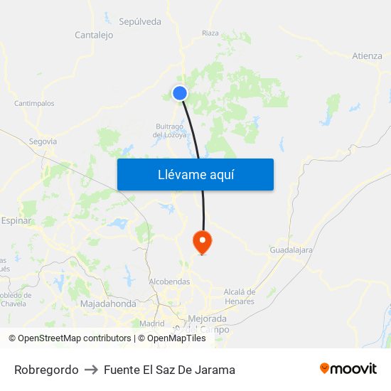 Robregordo to Fuente El Saz De Jarama map