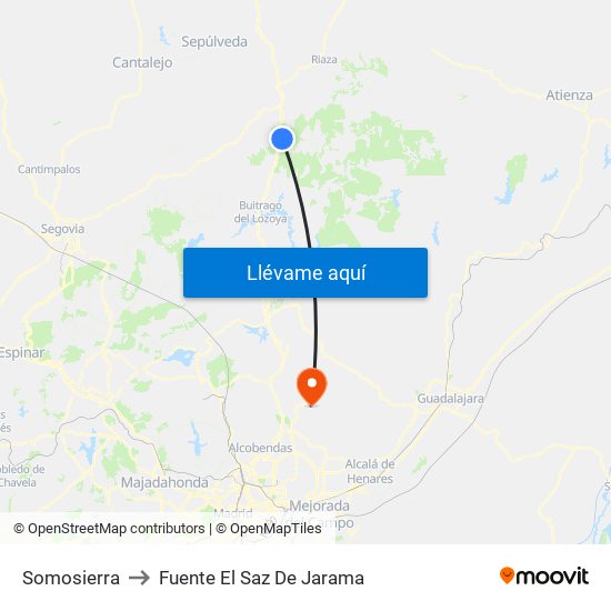 Somosierra to Fuente El Saz De Jarama map