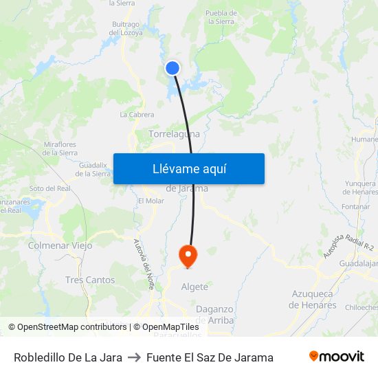 Robledillo De La Jara to Fuente El Saz De Jarama map