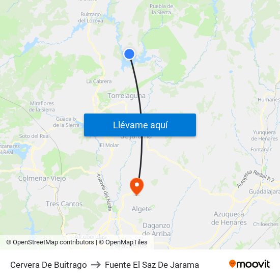 Cervera De Buitrago to Fuente El Saz De Jarama map