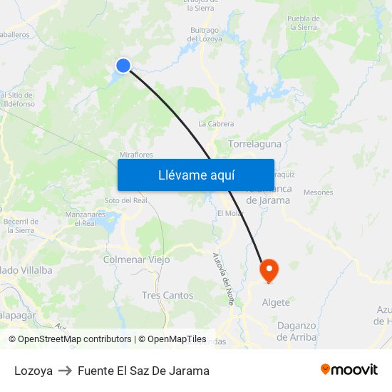 Lozoya to Fuente El Saz De Jarama map