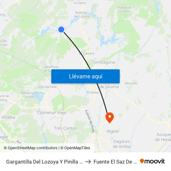 Gargantilla Del Lozoya Y Pinilla De Buitrago to Fuente El Saz De Jarama map