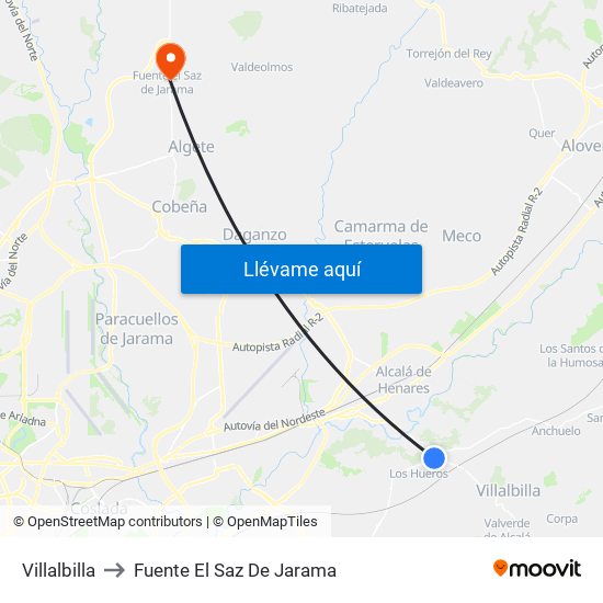Villalbilla to Fuente El Saz De Jarama map