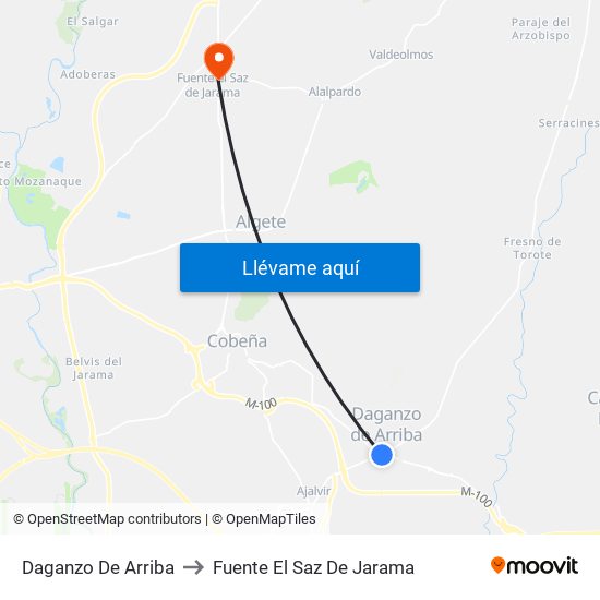 Daganzo De Arriba to Fuente El Saz De Jarama map