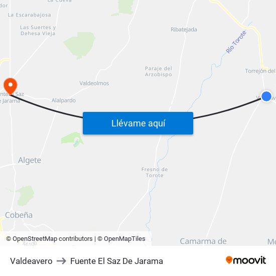 Valdeavero to Fuente El Saz De Jarama map