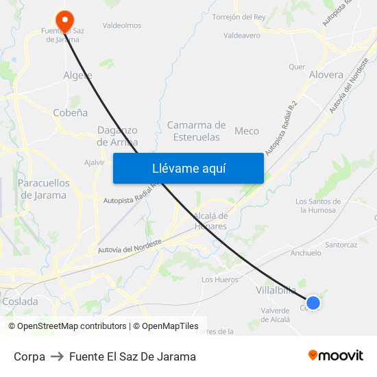 Corpa to Fuente El Saz De Jarama map