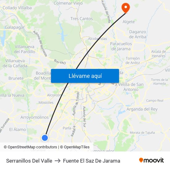Serranillos Del Valle to Fuente El Saz De Jarama map