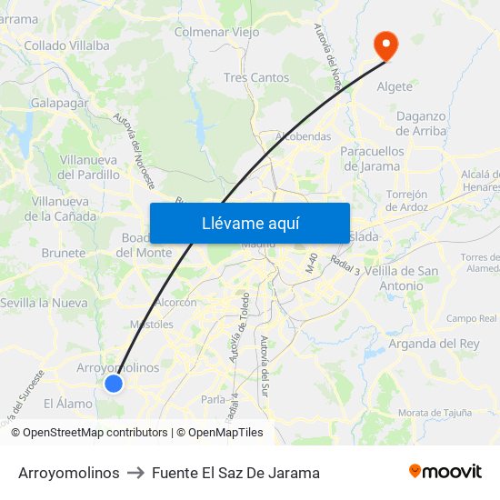 Arroyomolinos to Fuente El Saz De Jarama map