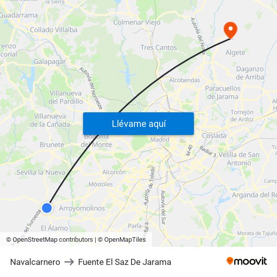 Navalcarnero to Fuente El Saz De Jarama map