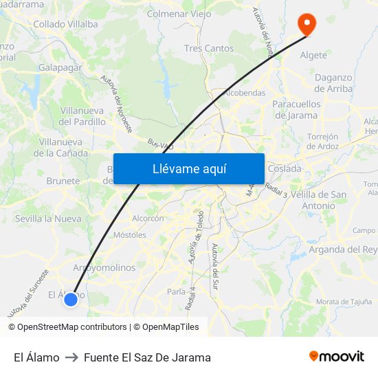 El Álamo to Fuente El Saz De Jarama map