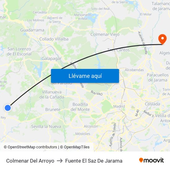 Colmenar Del Arroyo to Fuente El Saz De Jarama map