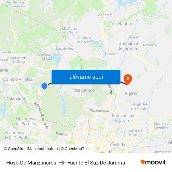 Hoyo De Manzanares to Fuente El Saz De Jarama map