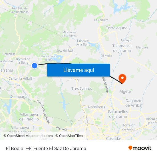 El Boalo to Fuente El Saz De Jarama map