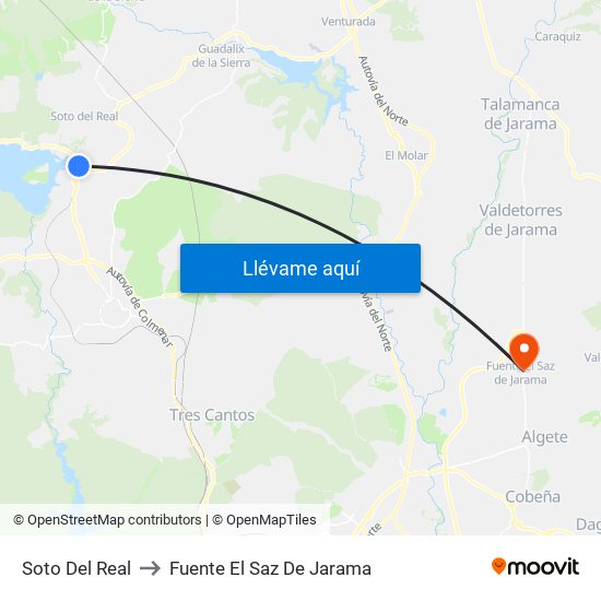 Soto Del Real to Fuente El Saz De Jarama map