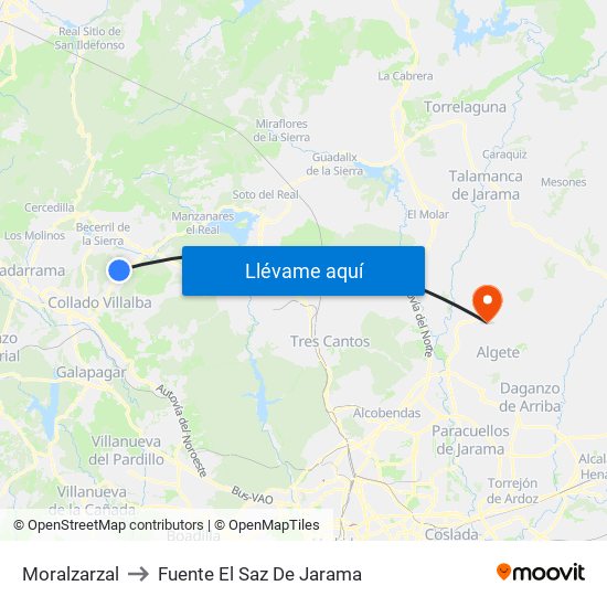 Moralzarzal to Fuente El Saz De Jarama map