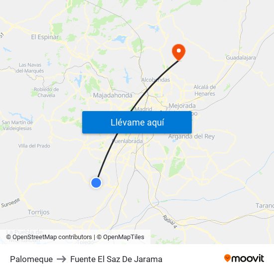 Palomeque to Fuente El Saz De Jarama map