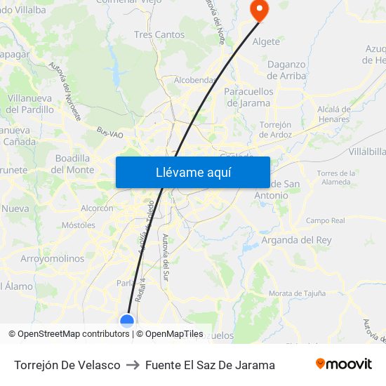 Torrejón De Velasco to Fuente El Saz De Jarama map