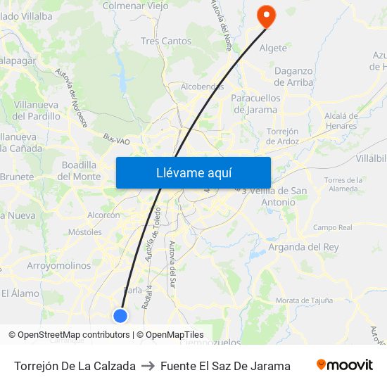 Torrejón De La Calzada to Fuente El Saz De Jarama map