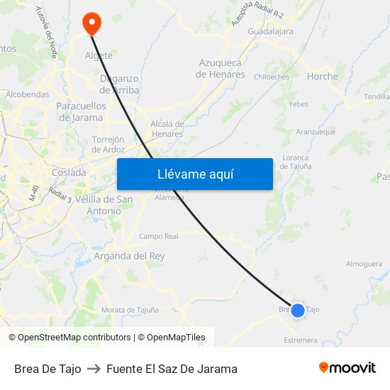Brea De Tajo to Fuente El Saz De Jarama map