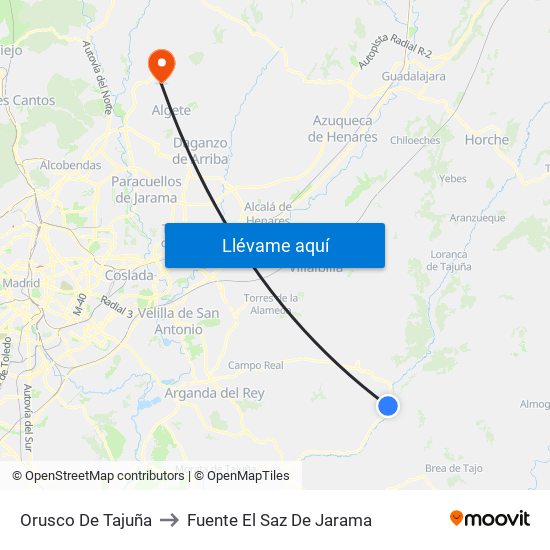 Orusco De Tajuña to Fuente El Saz De Jarama map