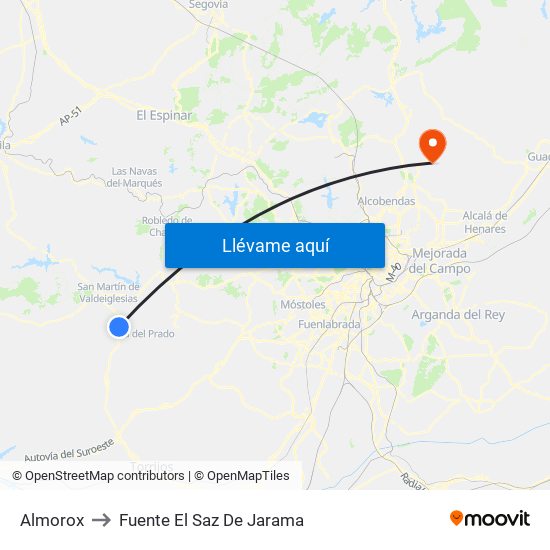 Almorox to Fuente El Saz De Jarama map