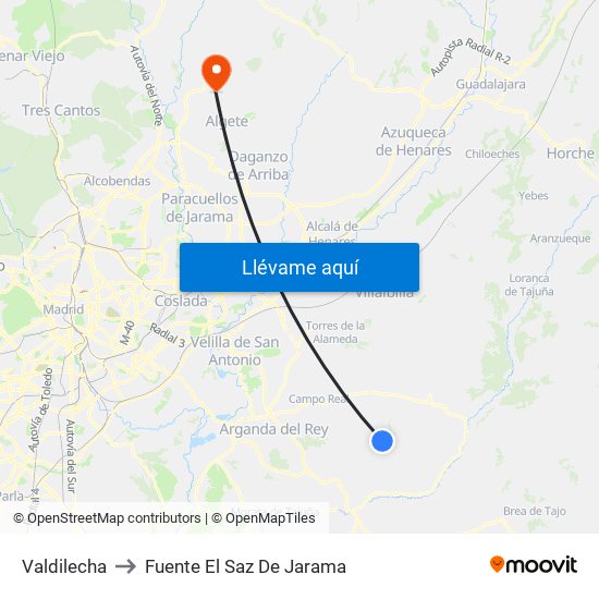 Valdilecha to Fuente El Saz De Jarama map
