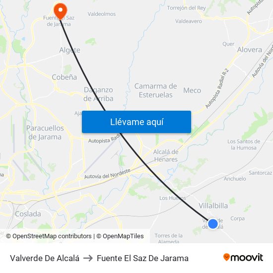 Valverde De Alcalá to Fuente El Saz De Jarama map