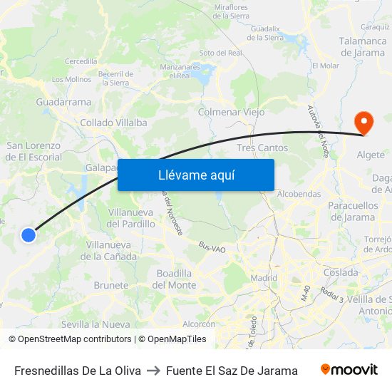 Fresnedillas De La Oliva to Fuente El Saz De Jarama map