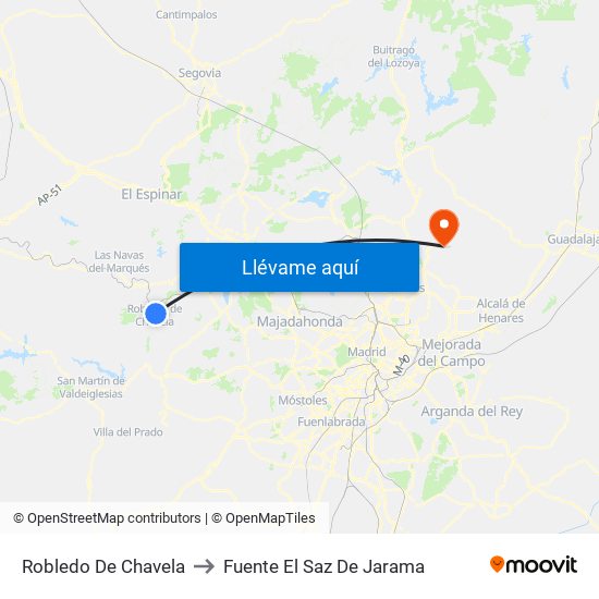 Robledo De Chavela to Fuente El Saz De Jarama map