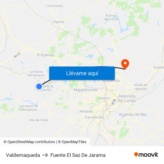 Valdemaqueda to Fuente El Saz De Jarama map