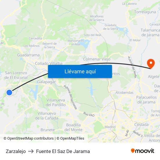 Zarzalejo to Fuente El Saz De Jarama map
