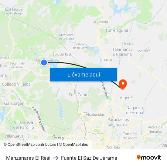 Manzanares El Real to Fuente El Saz De Jarama map