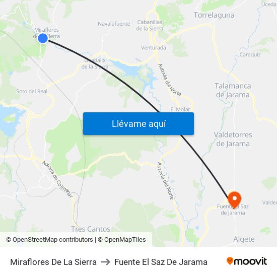Miraflores De La Sierra to Fuente El Saz De Jarama map