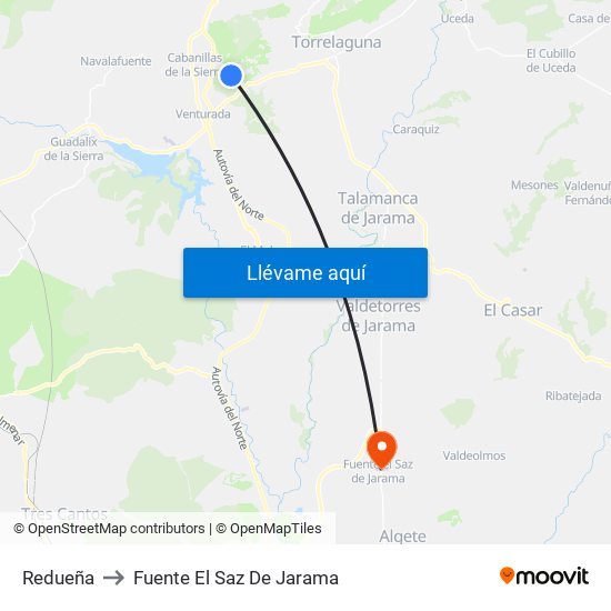Redueña to Fuente El Saz De Jarama map