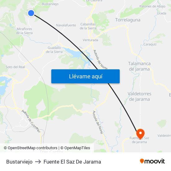Bustarviejo to Fuente El Saz De Jarama map