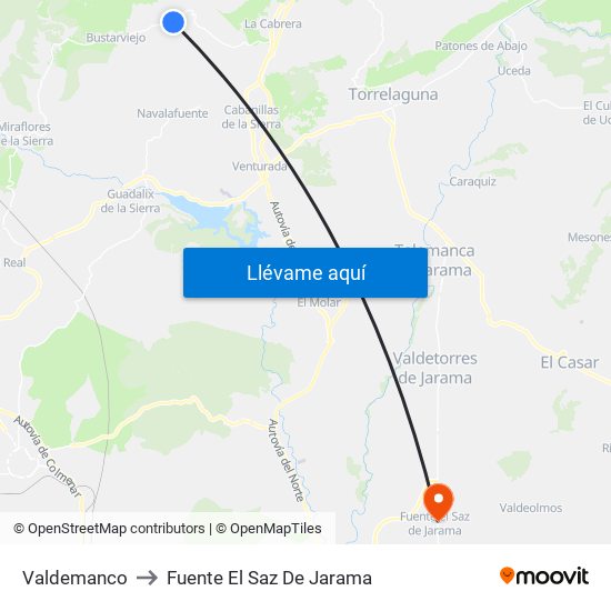 Valdemanco to Fuente El Saz De Jarama map