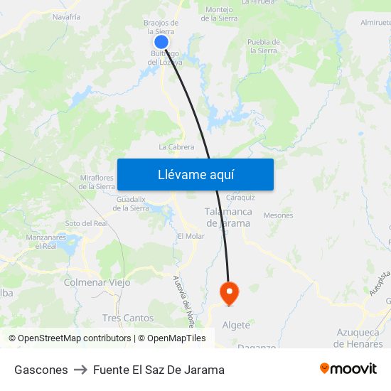 Gascones to Fuente El Saz De Jarama map