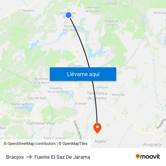 Braojos to Fuente El Saz De Jarama map