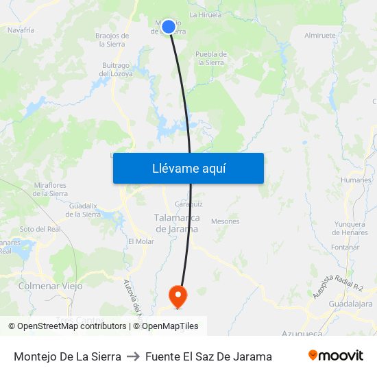 Montejo De La Sierra to Fuente El Saz De Jarama map