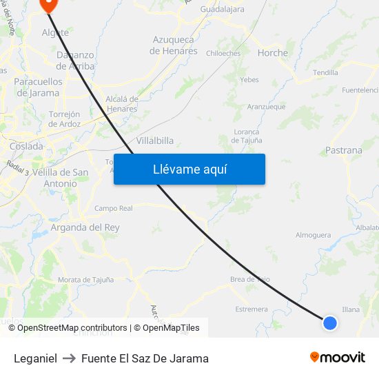 Leganiel to Fuente El Saz De Jarama map