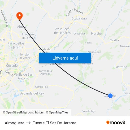 Almoguera to Fuente El Saz De Jarama map
