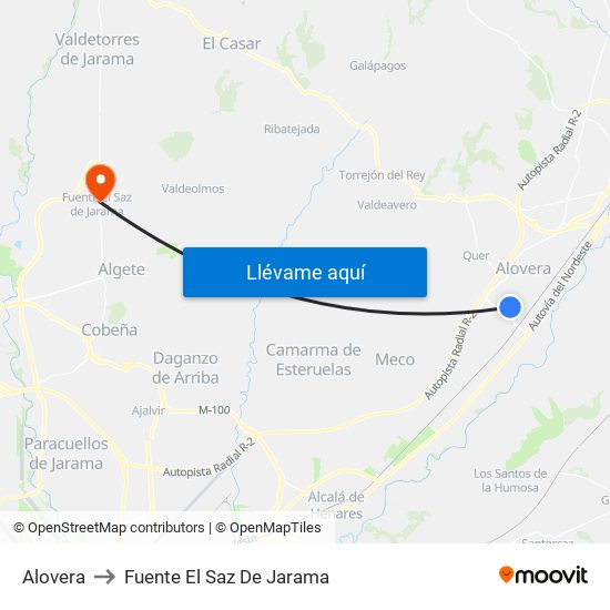 Alovera to Fuente El Saz De Jarama map