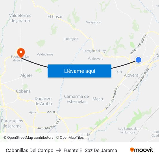 Cabanillas Del Campo to Fuente El Saz De Jarama map
