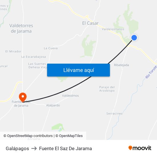 Galápagos to Fuente El Saz De Jarama map