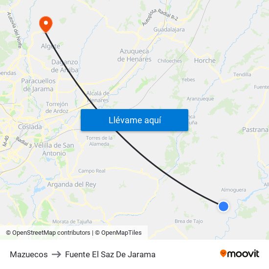 Mazuecos to Fuente El Saz De Jarama map