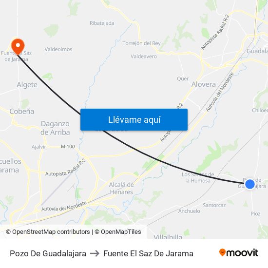 Pozo De Guadalajara to Fuente El Saz De Jarama map