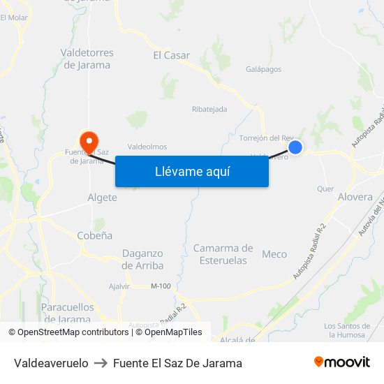 Valdeaveruelo to Fuente El Saz De Jarama map