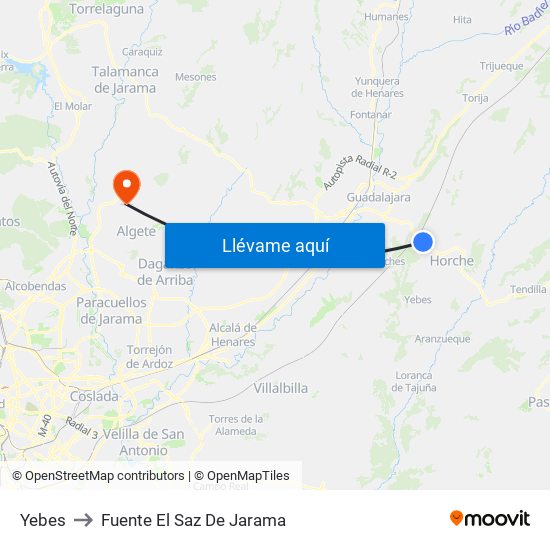 Yebes to Fuente El Saz De Jarama map